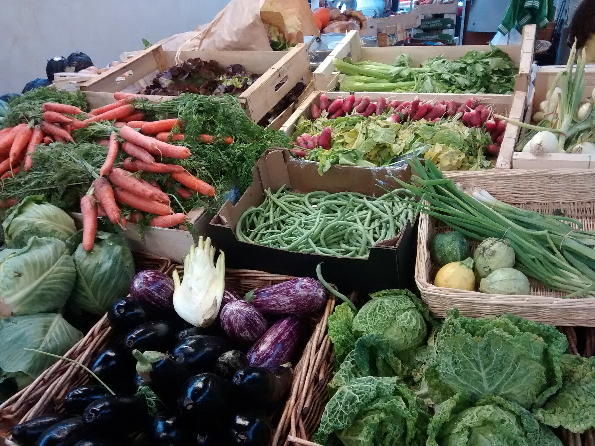 Vegetables for sale at the Marché des Enfants Rouges in Paris.