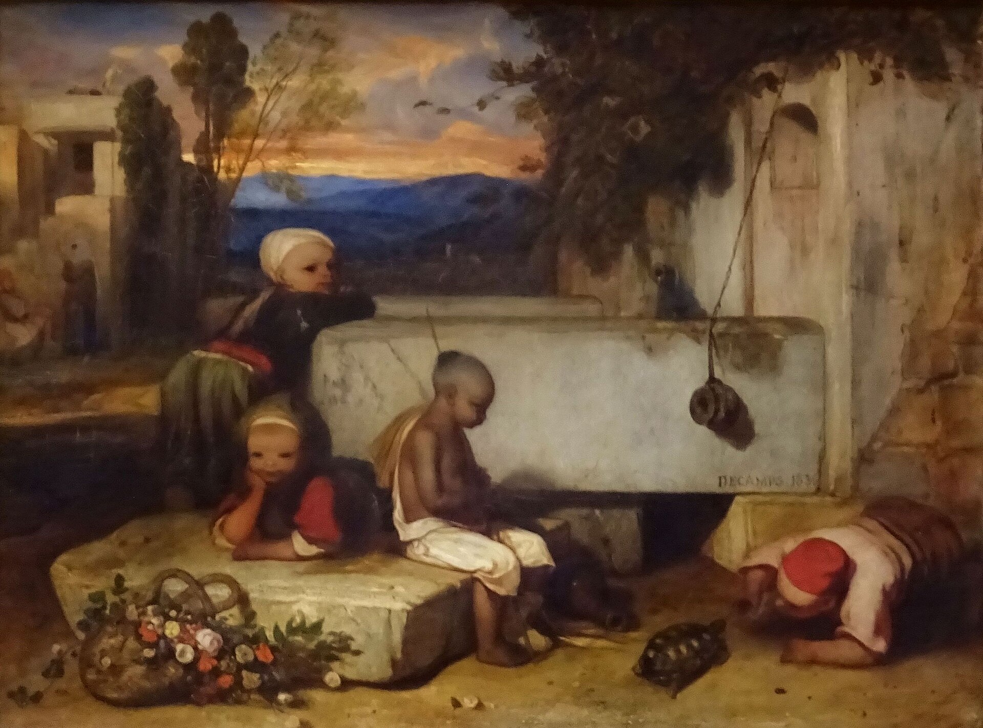 Chantilly (60), musée Condé, Alexandre Gabriel Decamps, Souvenir de la Turquie d'Asie - enfants jouant avec une tortue