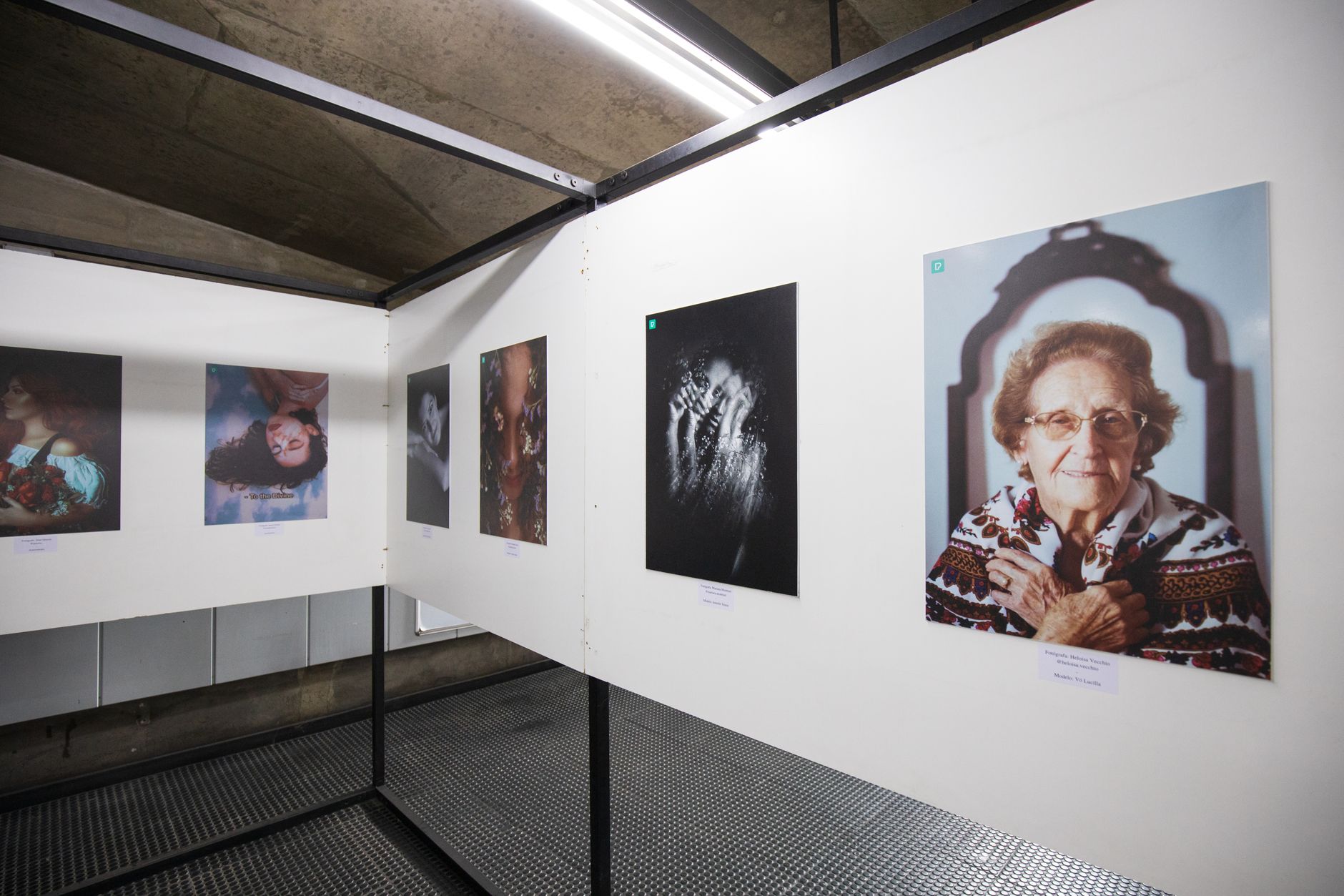 A modern gallery displaying diverse portrait photography, showcasing various artistic expressions.