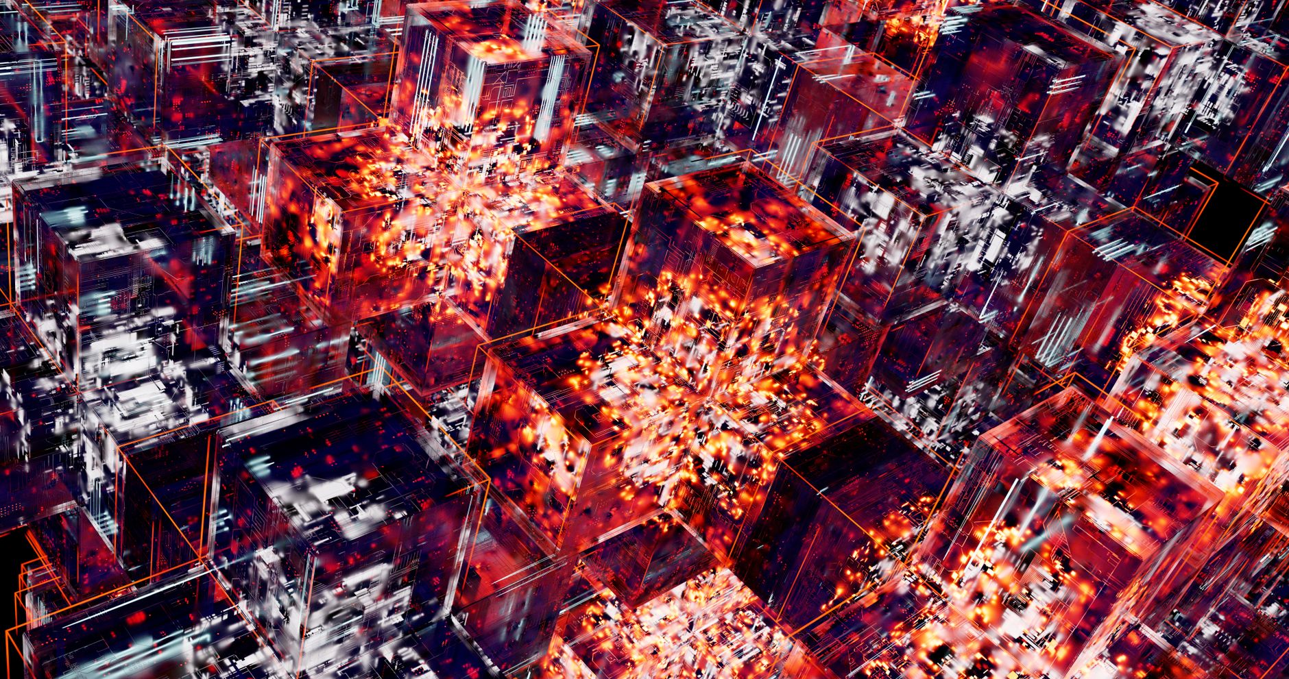 Interface numérique abstraite représentant des connexions entre intelligence artificielle et données
